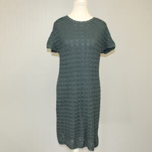Jones New York Collection Crochet Dress Short Sleeve Lined Large Teal Very Good